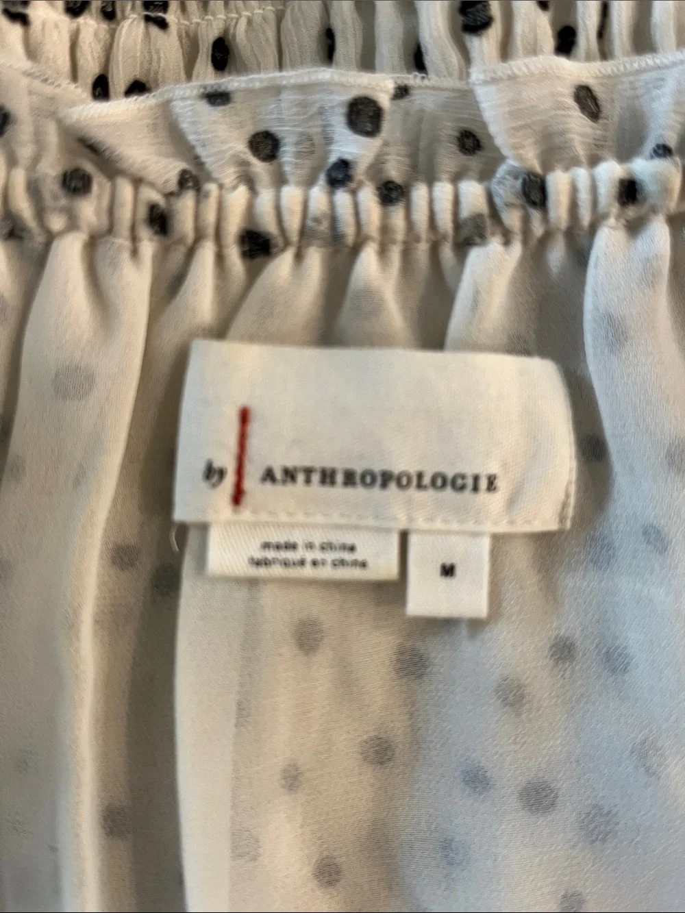 Anthropologie Lucia Cream with Black Polka Dot’s Wide Smocked Waist Top - Picture 8 of 10
